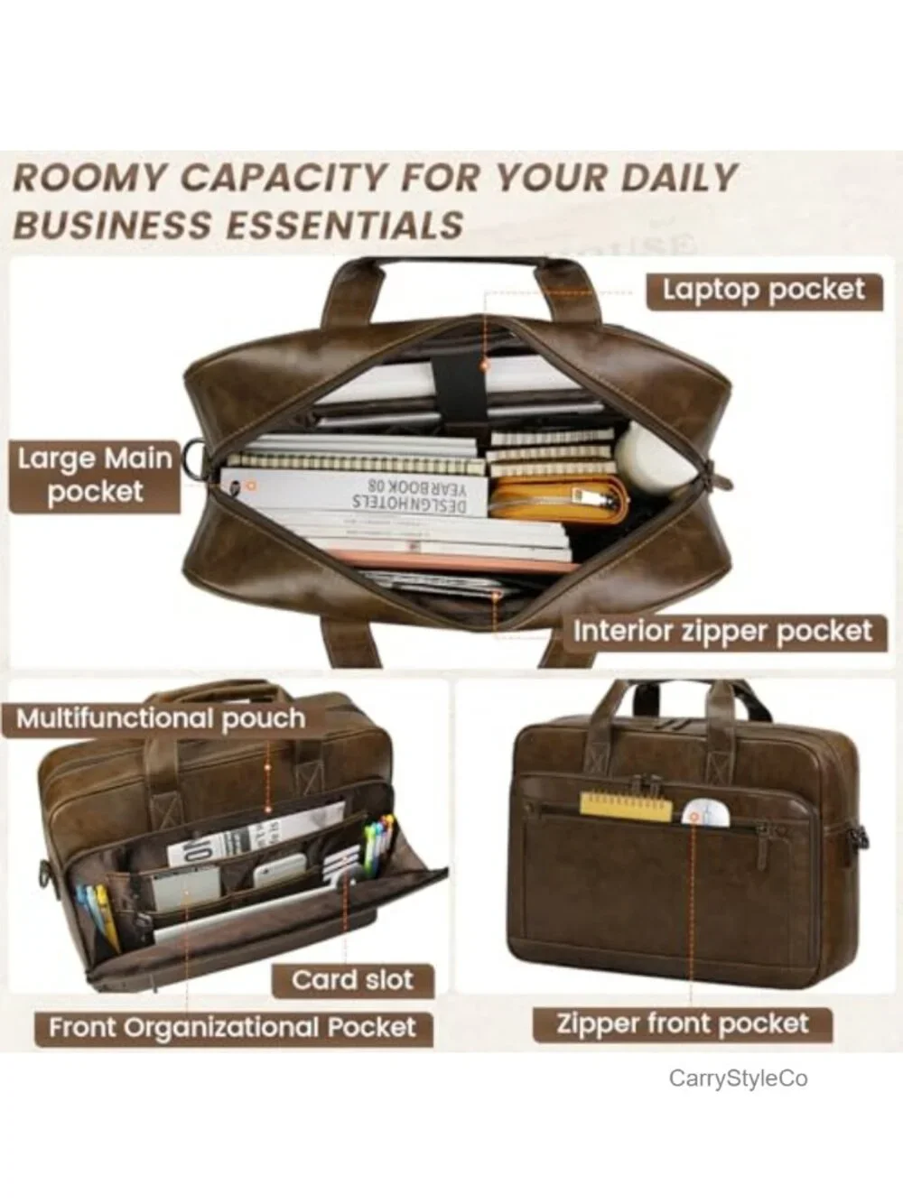 Leather Messenger Laptop Bag for Men 16 Inch Briefcase